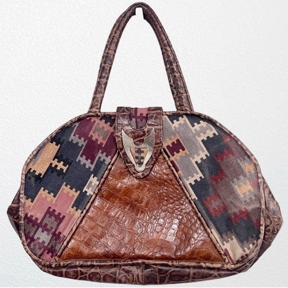 Vintage Southwestern Western Tribal Boho Cowgirl Ranch Rodeo Leather Handbag - Picture 3 of 9